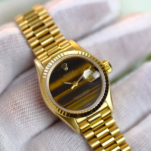 Rolex Ladies Datejust Factory Wood Dial 18K Gold - Picture 10 of 13